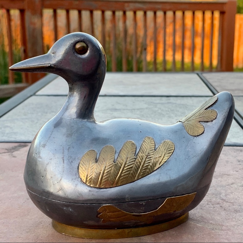 Vintage Brass Duck Decorative Figure Bowl